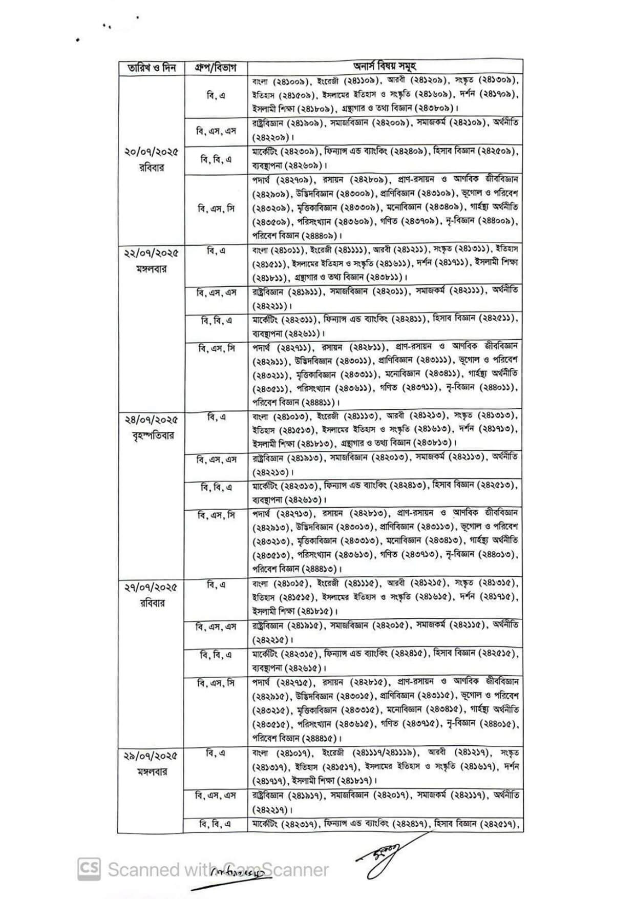 অনার্স ৪র্থ বর্ষের রুটিন Honours Routine 2025